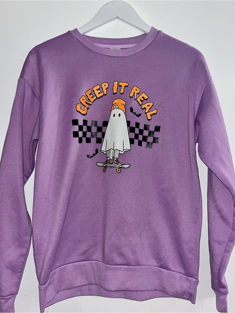 Purple 'Creep It Real' Graphic Crewneck Sweater